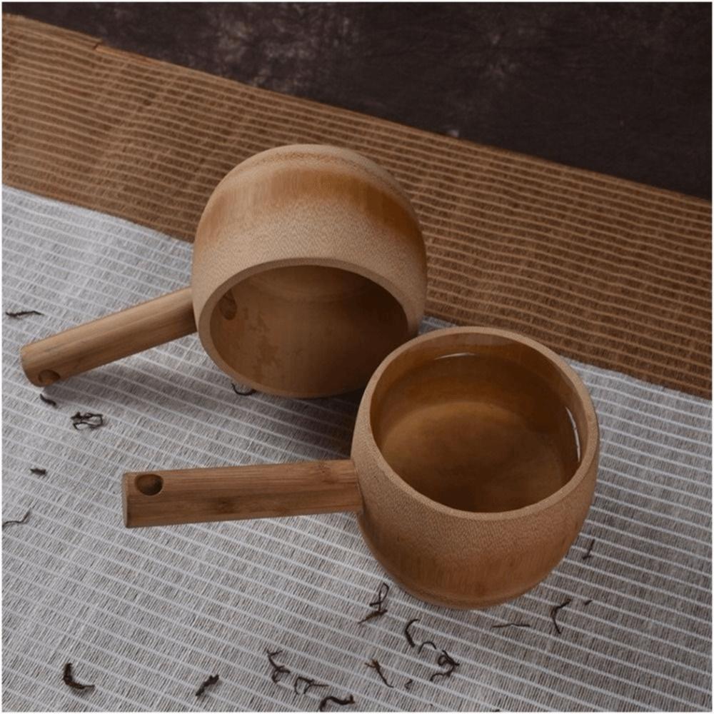 Large Capacity Bamboo Water Ladle Wear Resistant Smooth Surface Kitchen Bailer with Hanging Hole Easy Clean Water Spoon