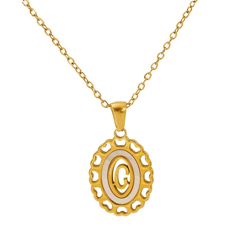 Titanium steel love hollow letter pendant female versatile fashion simple oval letter necklace female