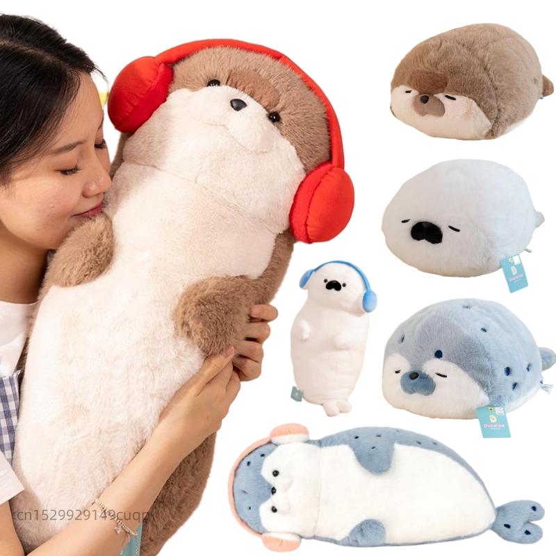 High Quality Genuine Cartoon Sea Creature Otter Plush Doll Pillow Headset Blue Seal Otter Stuffed Animal Birthday Gift