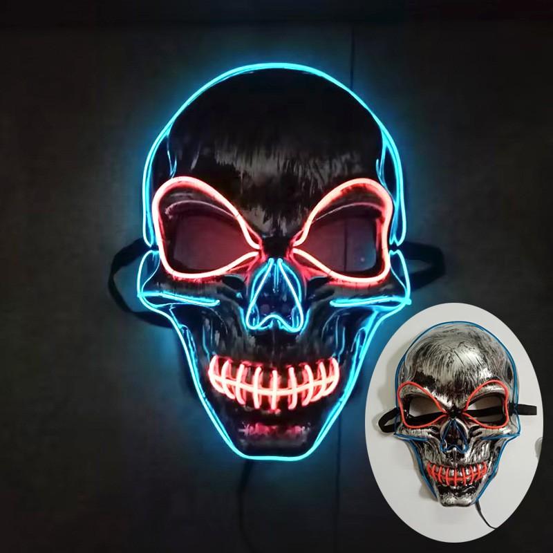 LED Skull Mask With Stitched Mouth Eyes Halloween Cosplay Party Costume Prop Multiple Colors