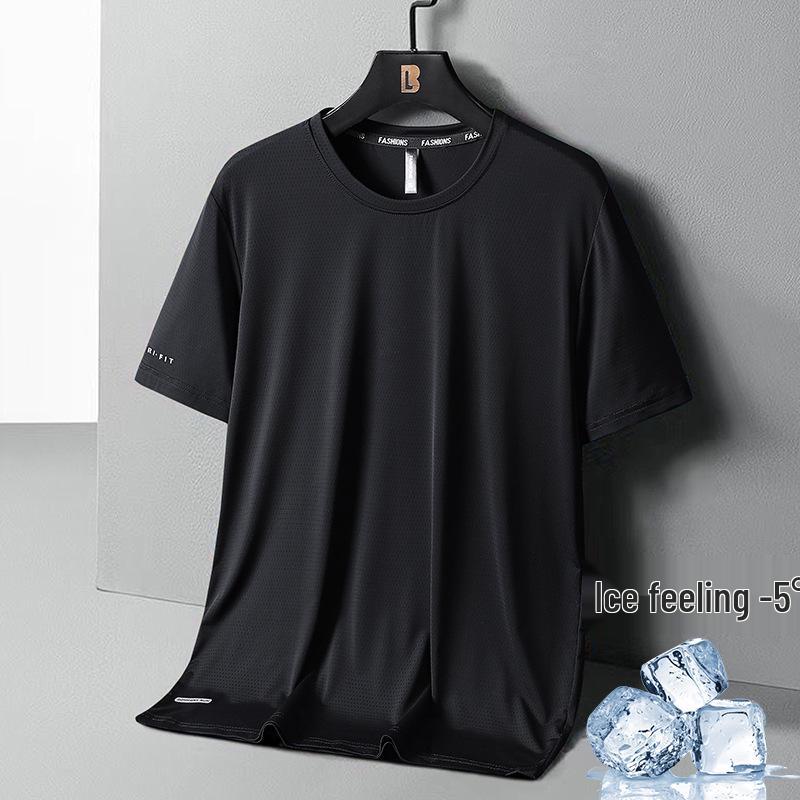 Men's Plus Size Quick-Dry Ice Silk Sports T-Shirt - Breathable, Loose Fit, Short-Sleeve