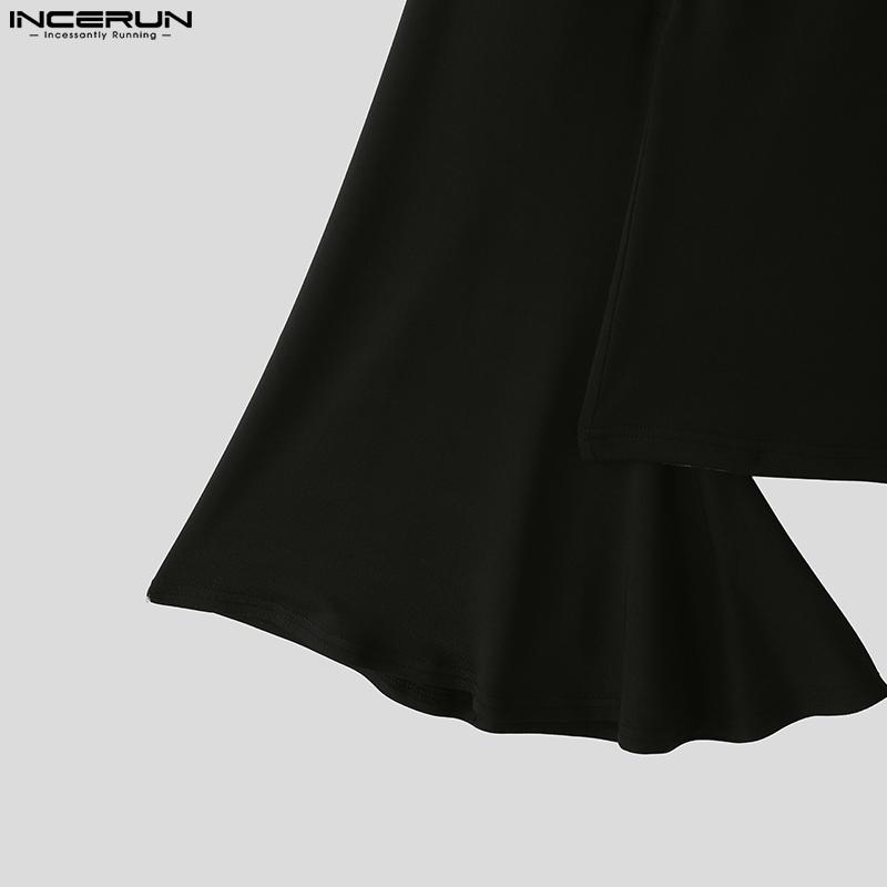 INCERUN Мужские рубашки с длинным рукавом и расклешенным низом, комплекты брюк с широкими штанинами, наряды из двух частей