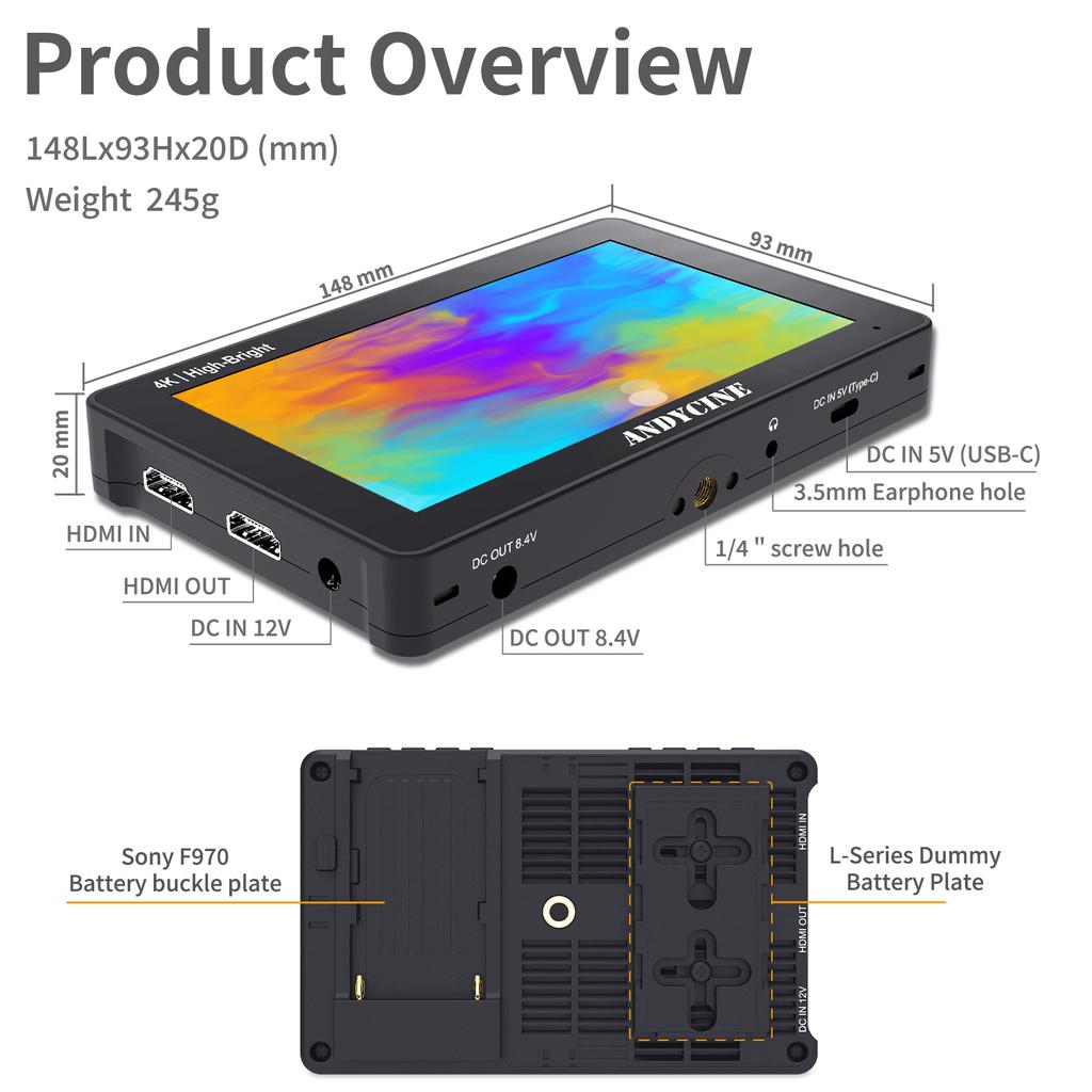 ANDYCINE A6 II 5.5 Inch DSLR Camera Field Monitor Touch Control Director Video Monitor 3D Luts