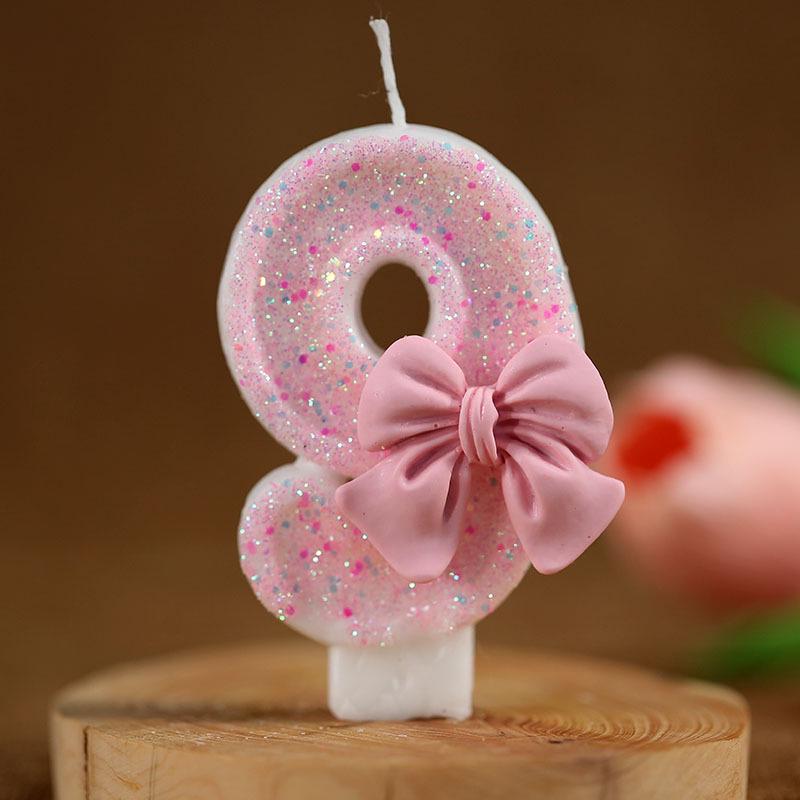 Cute Pink Bow Children's Birthday Candle Decoration for Cake