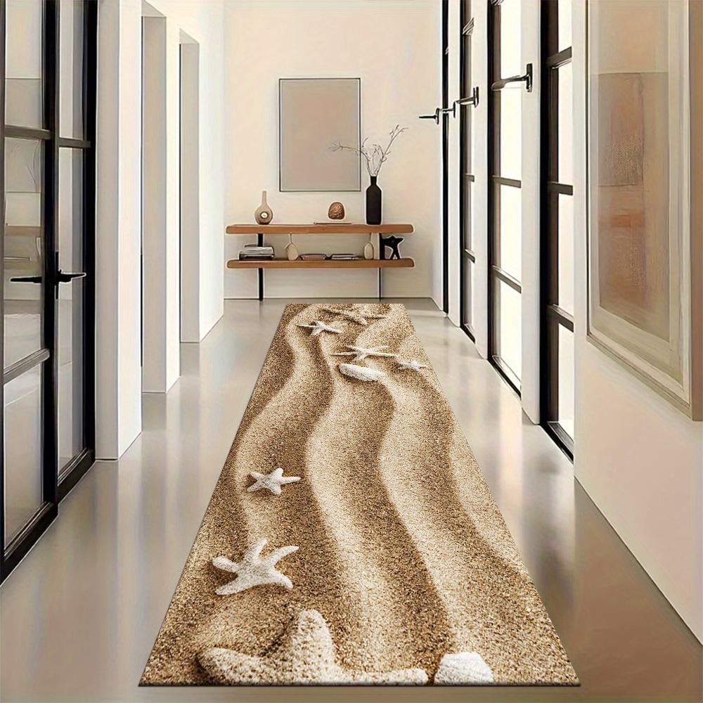 3D Wavy Beach Sand White Starfish Seashell Long Runner Rug,Non-Slip Washable Rug for Kitchen, Entryway,Balcony,Bathroom & Living