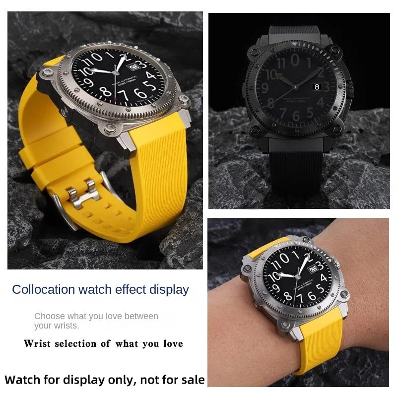 24 мм мужской ремешок для Hamilton khaki navy diving creed H78585333 H78505332/331/330 резиновый ремешок черный желтая пряжка инструменты