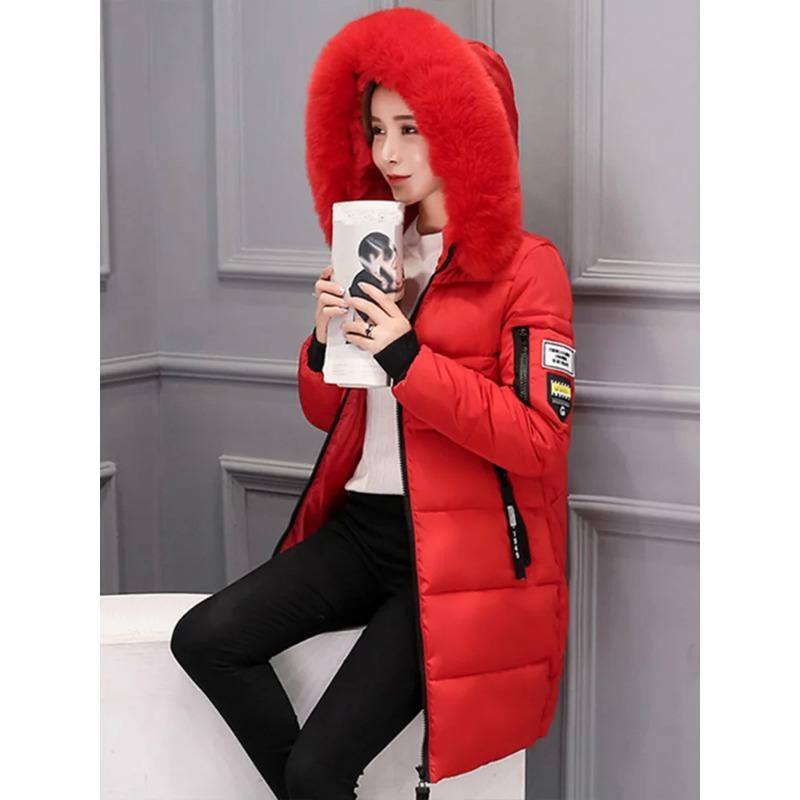Winter Warm Fur Collar Hooded Women Parka Fashion Comfortable Zipper Pockets Design Long Jacket Elegant Slim Thick Female Coats