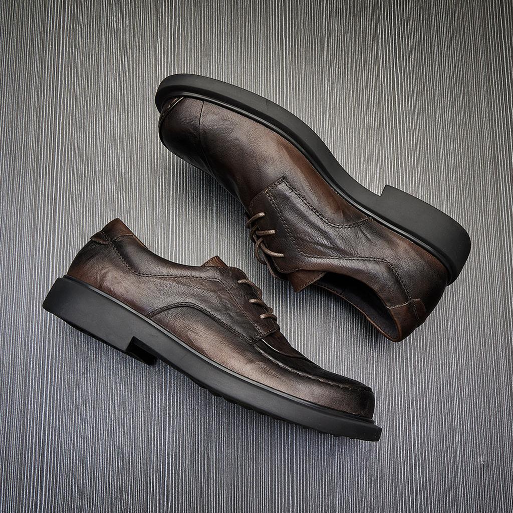 Повседневные небольшие кожаные туфли мужские деловые туфли из натуральной кожи с одной педалью зеленые повседневные модные туфли с круглым носком