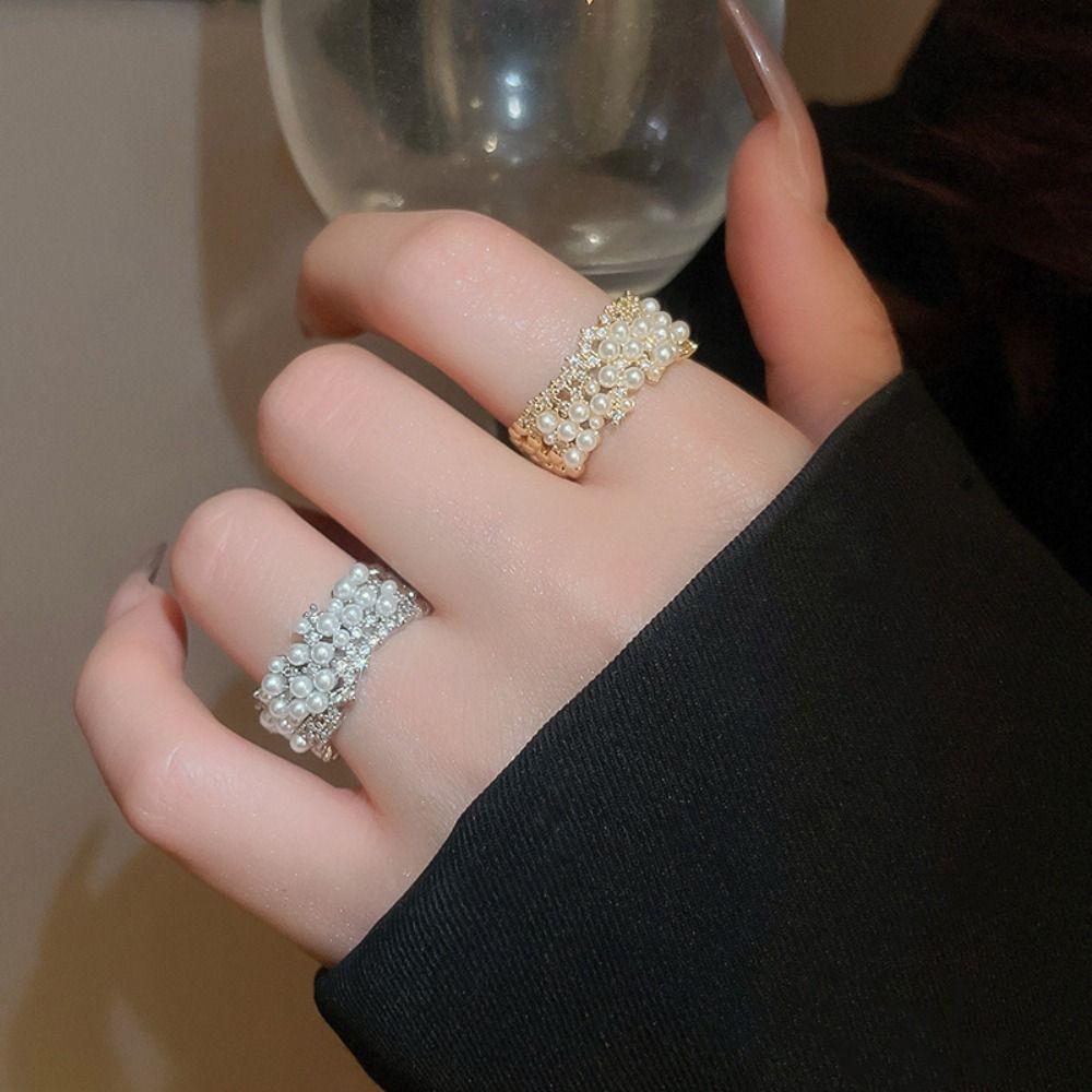 Геометрическое жемчужное открытое кольцо, нерегулярные металлические кольца, регулируемые винтажные кольца, вечеринка