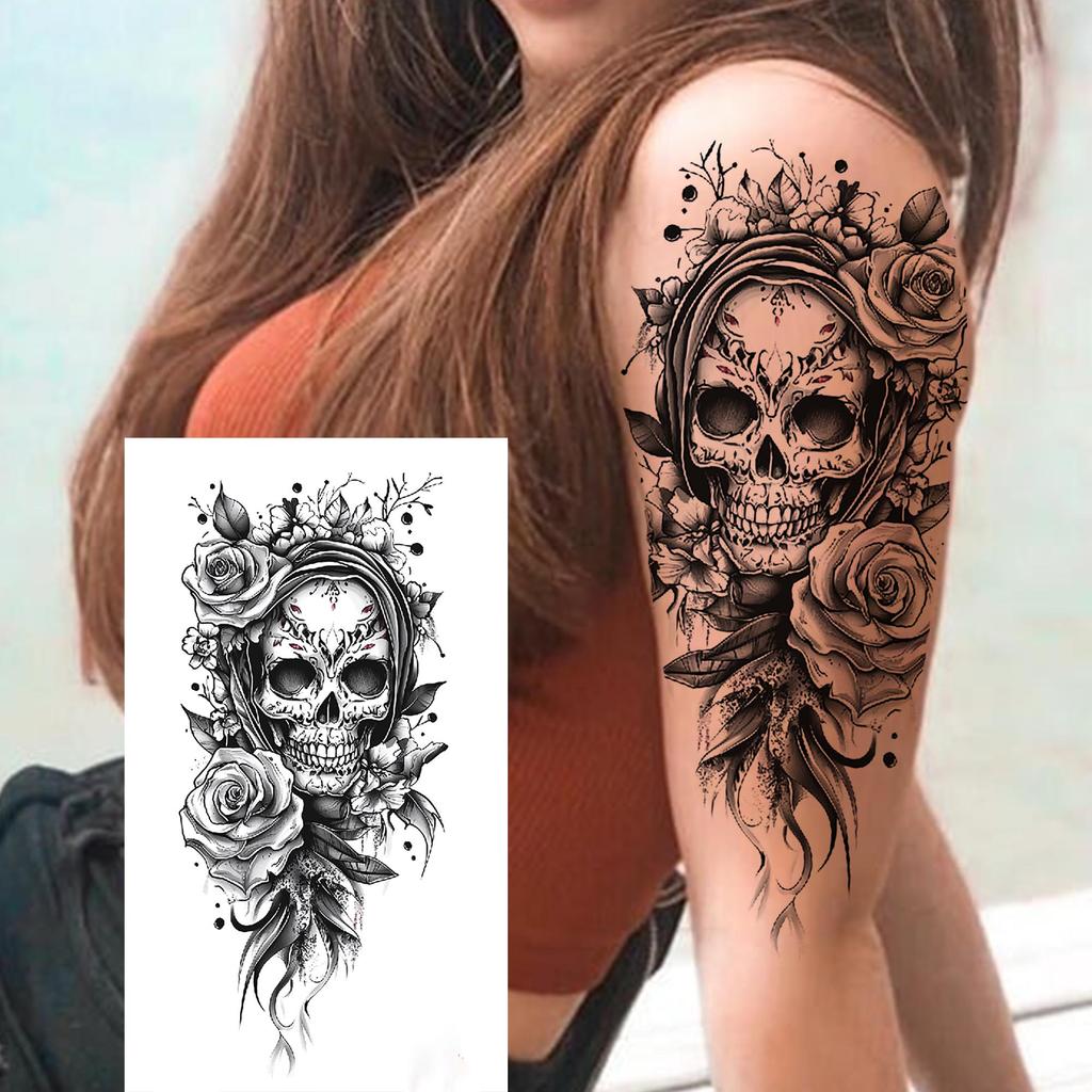 1 Sheet Wolf Tiger Astronaut Dragon Skeleton Temporary Tattoos For Women Men Adults Fake Skull Flower Tattoo Sticker Waterproof