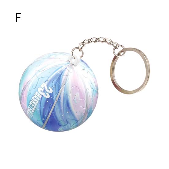 3D Puzzle Oil Painting Keychain Earth Football Basketball Ball Ball Spherical Puzzle Key Ring Backpack Handbag Decoration