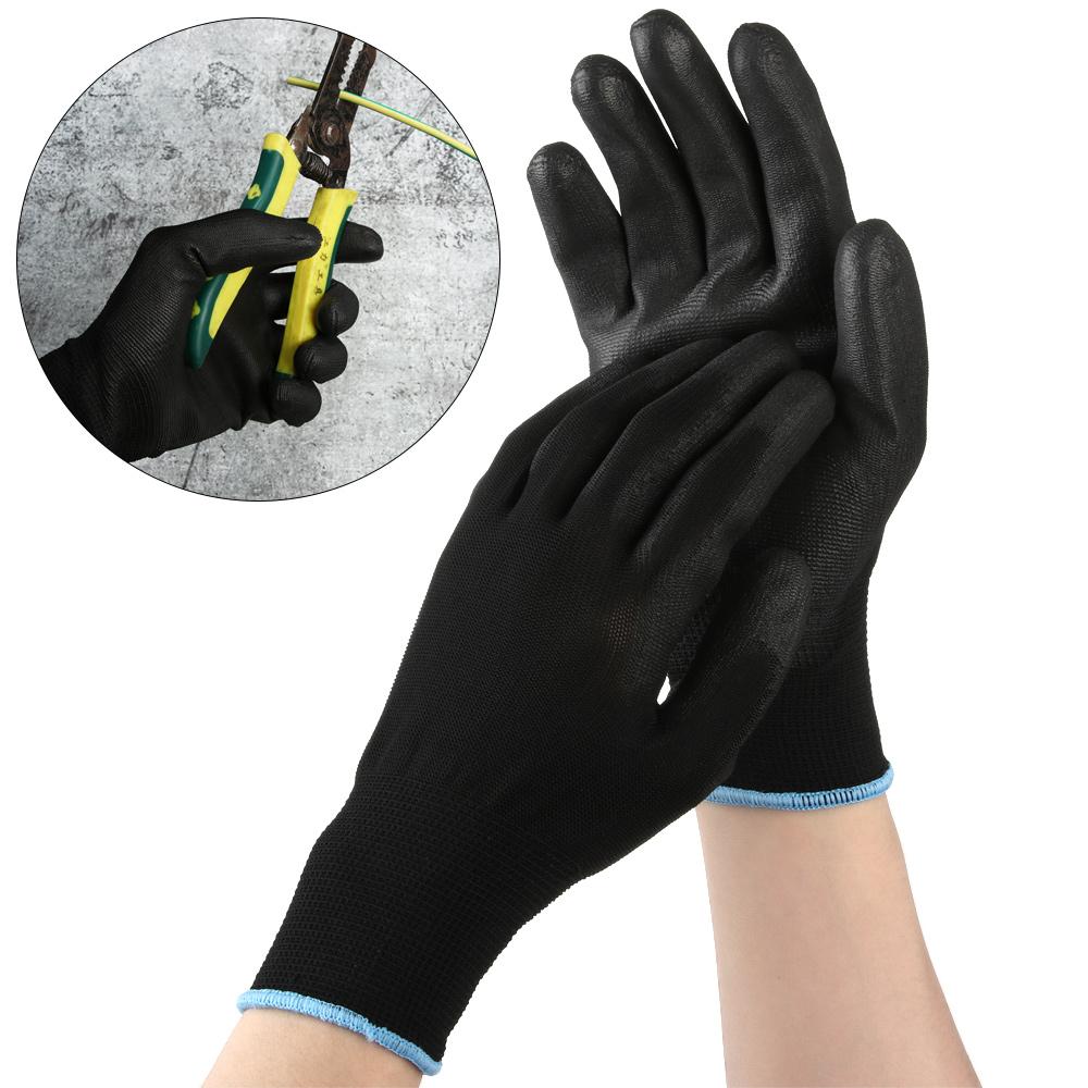 1/6 Pairs Non-slip PU Black Labor Protection Coated Polyurethane Work Gloves