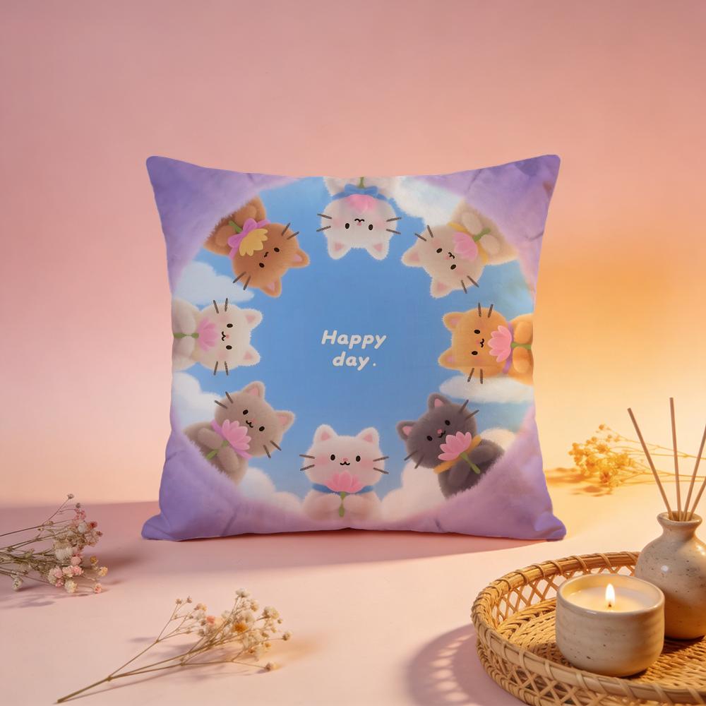 Lucky Cute Cat Group Cushion Cover Comfortable Durable Pillow Cover MultiScene for Home Office Car Sofa