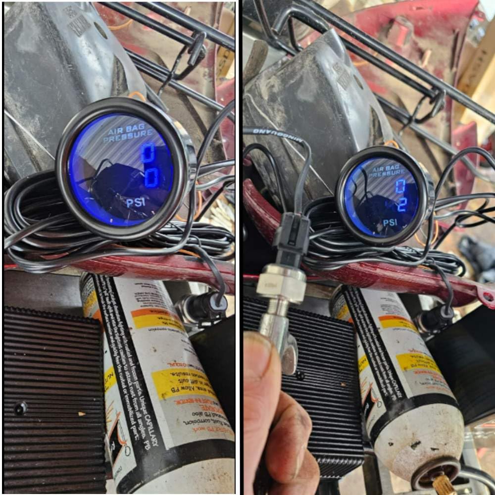Dual Blue Display Car Air Suspension Gauge 220PSI,2-1/16" 52mm Air Pressure Gauge with 2PCS 1/8NPT Air Pressure Sensor and Bracket for Car & Truck
