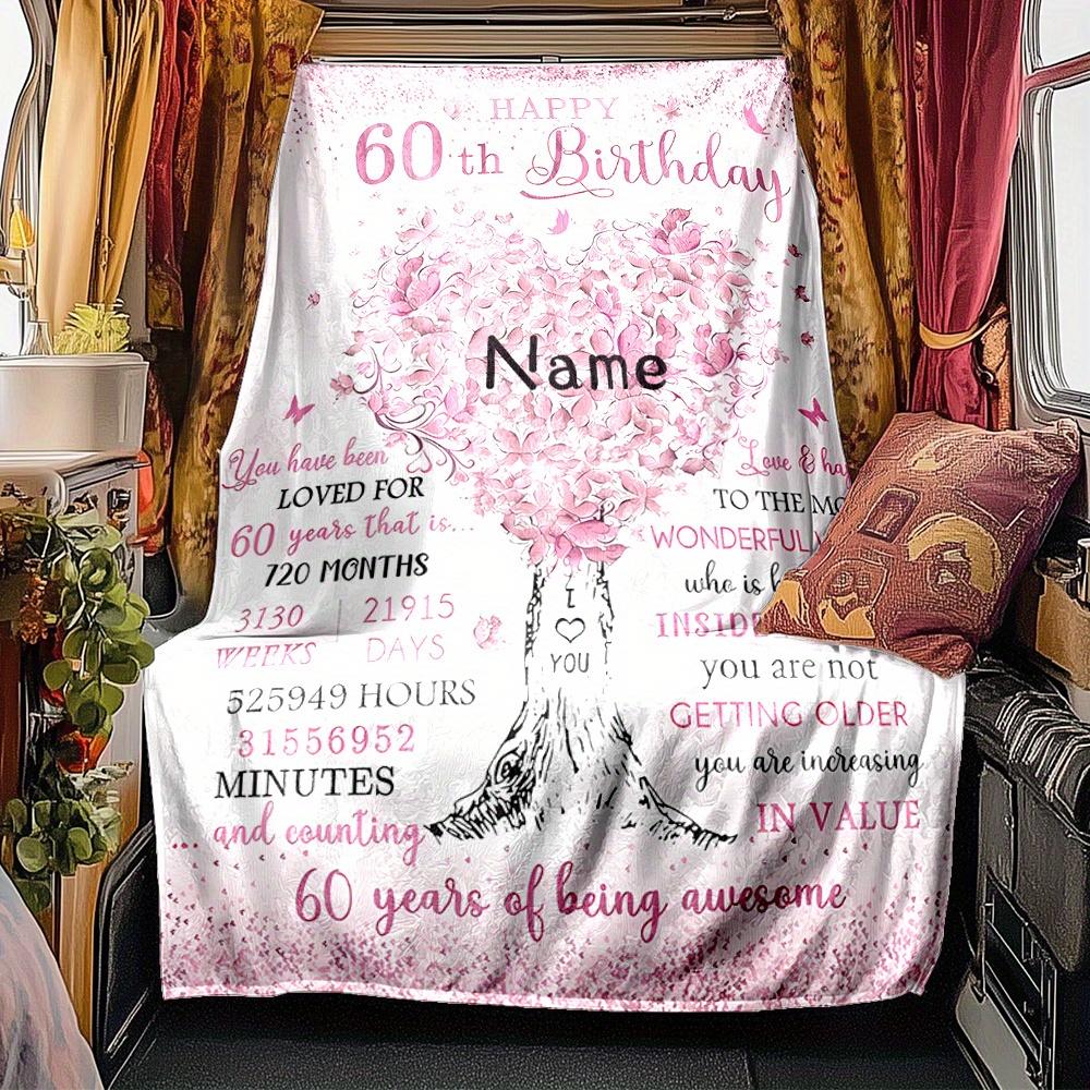 60Th Birthday Blanket Personalized Name Soft Comfortable Stylish Blanket Car Blanket Perfect For Travel Camping Outdoor Home Suitable For All Seasons