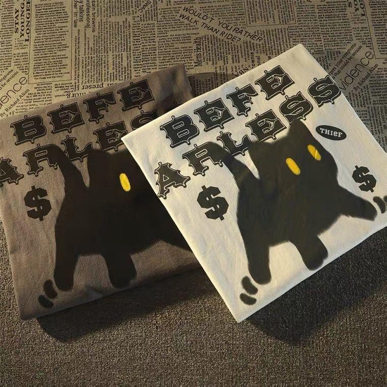 Grunge Cat Tshirts Women Harajuku Korean Fashion Oversize Long Sleeve T Shirts Female Hip Hop Vintage Gray Top Loose