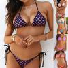 Fashion Women Polka Dot Floral Split Swimsuit Casual Sling Bikini Sexy Swimsuit