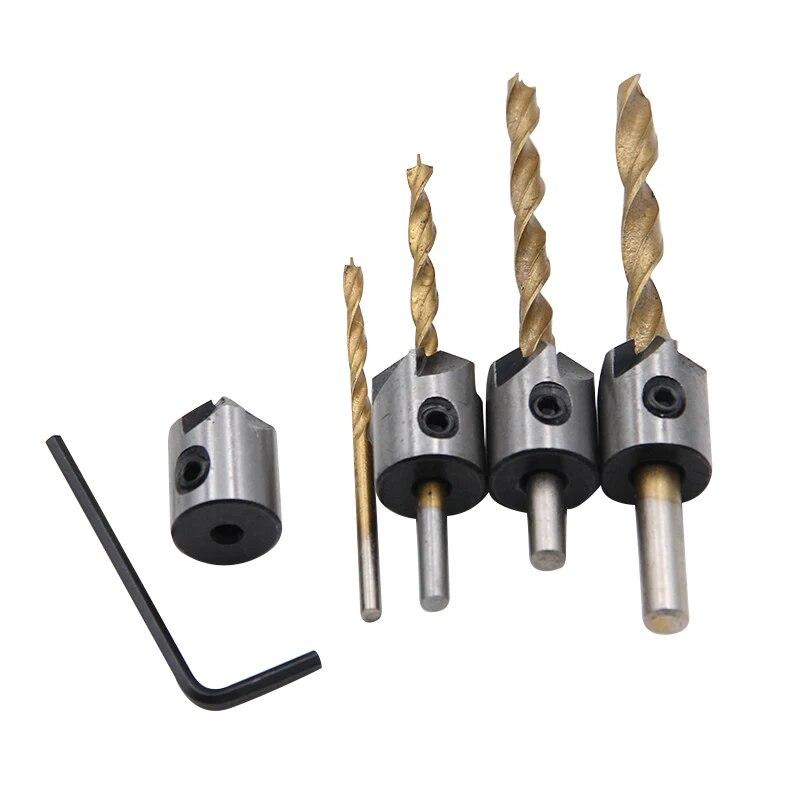 4 шт. Золотое трехконечное сверло по дереву с потайной головкой и шурупом, расширитель отверстий, электрический инструмент для сверления, аксессуары