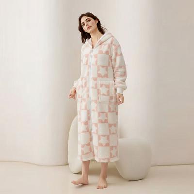 Зимняя женская пижама Коралловый флис Модная Застежка-молния Удобная одежда для сна Рубашка Сохраняет тепло Утолщенный Мягкий Пижамный комплект Домашняя одежда