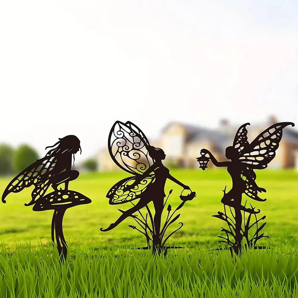 Garden Decorative Flower Elves 3 Piece Set, Metal Fairy Tale Statue, Suitable for Yard, Flower Pot, Lawn, Decoration Gift