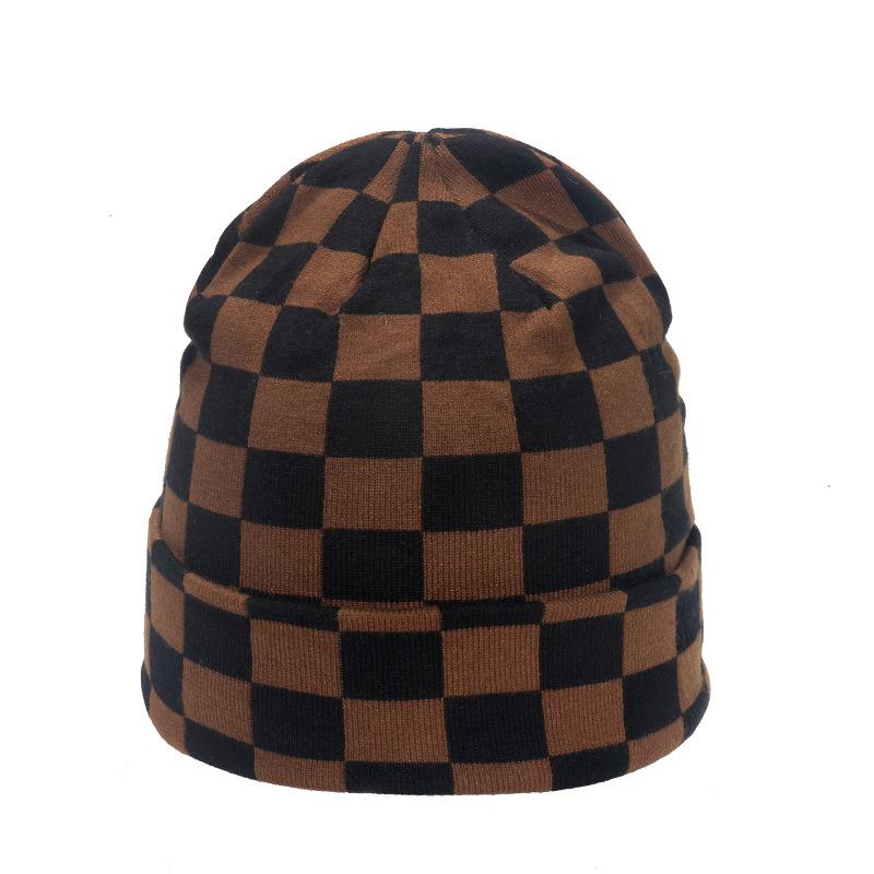 Японская и корейская версия нишевого тренда осень-зима, универсальная вязаная шапка в клетку, универсальная шапка из шерсти для маленького лица, женская шапка интернет-знаменитости