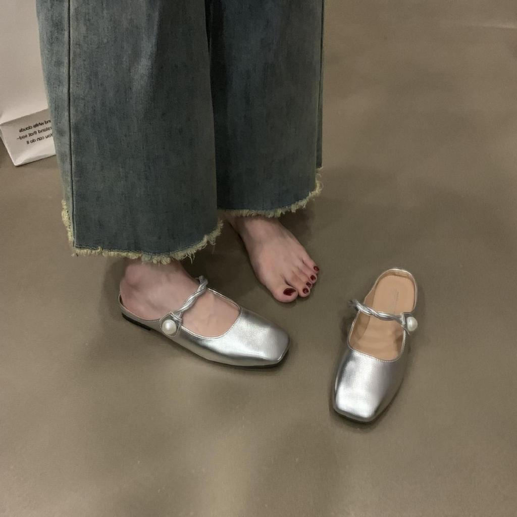 Мода 2024 года, новые туфли-мюли с квадратным носком, модные туфли Мэри Джейн на низком каблуке, повседневные тапочки с мелкой пряжкой и мягкой подошвой, женские туфли