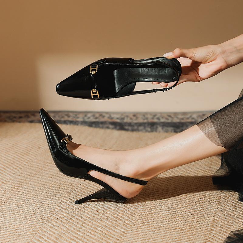 Женские лакированные туфли-лодочки из натуральной кожи с квадратным носком на тонком высоком каблуке с металлическими украшениями, женская модная карьерная обувь, лето 40