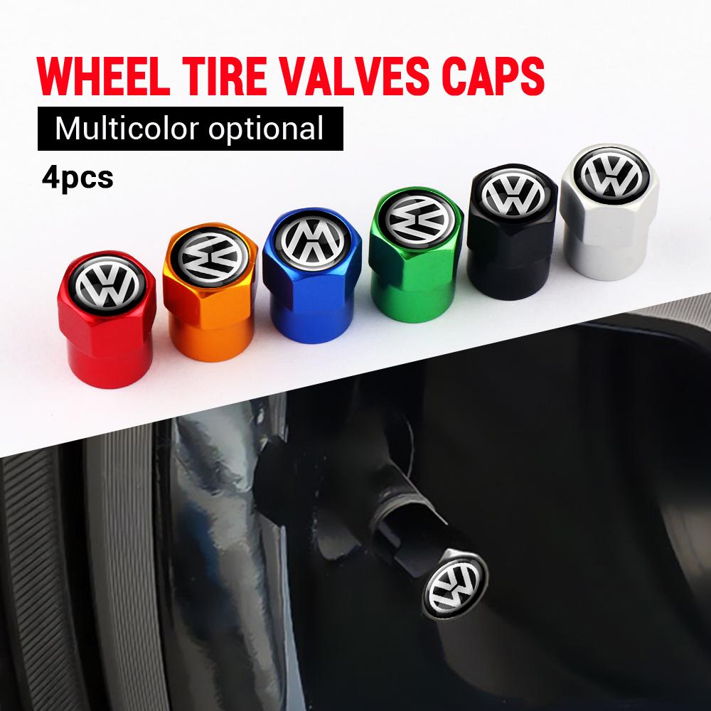 ZDFVU1 4pcs Car Wheel Tire Valve Caps Stem Case With Logo Auto Styling For Volkwagen VW R-line R GTI Golf Passat Jetta Touran T-ROC MTM