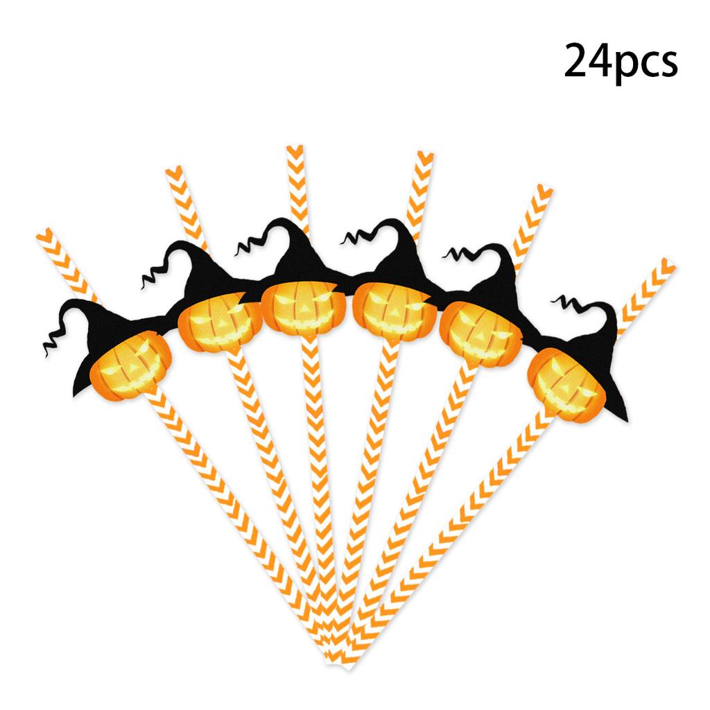 Halloween Decorative Props Spider Pumpkin Disposable Paper Straw Insert Party Supplies