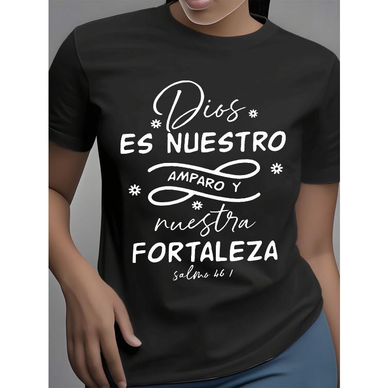God'S Protection and Power" Inspirational Quote T-Shirt for Women - Casual Summer Short Sleeve Crew Neck Tee with Spanish Scripture Design,