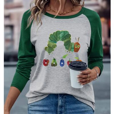 2025 Осень и Зима Женский Новый Повседневный Топ с Круглым Вырезом и Длинным Рукавом с 3D Мультяшным Принтом