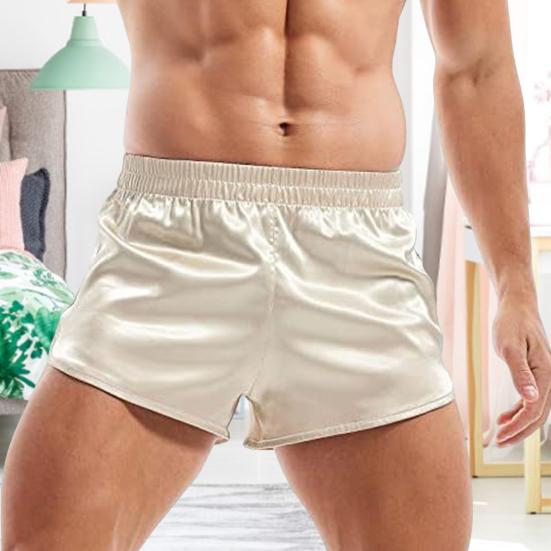 Мужские шорты с эластичной талией и средней посадкой, универсальные спортивные шорты с сексуальными разрезами по бокам, однотонные блестящие шорты из атласа для повседневной носки