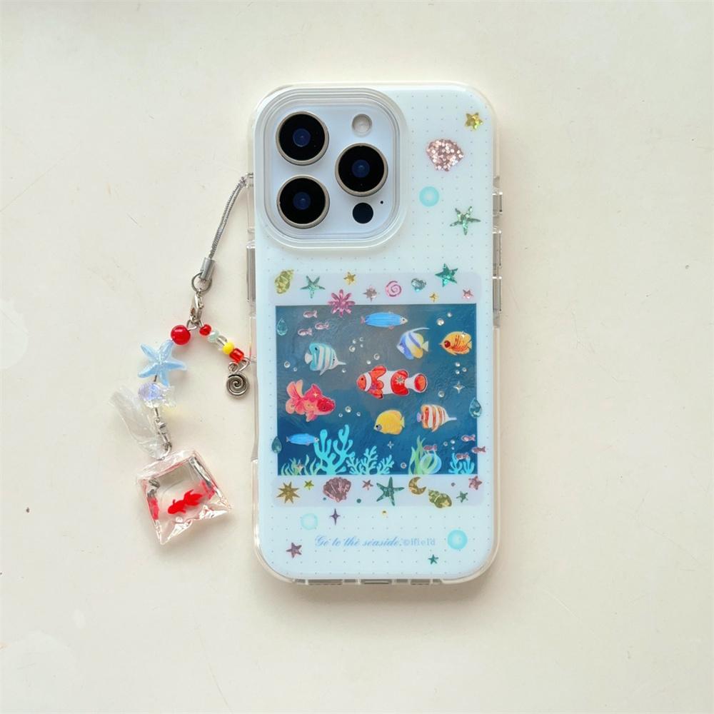 Корейский INS милый чехол для телефона с морскими рыбками для iPhone 13 14 15 16 Pro Max Fundas с брелоком кавайный милый защитный чехол Для 15 pro