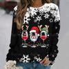 Christmas Wine Glasses Long Sleeve Women's T-Shirt Holiday Clothes For Ladies Autumn O Neck Oversized Pullover Female Casual Top
