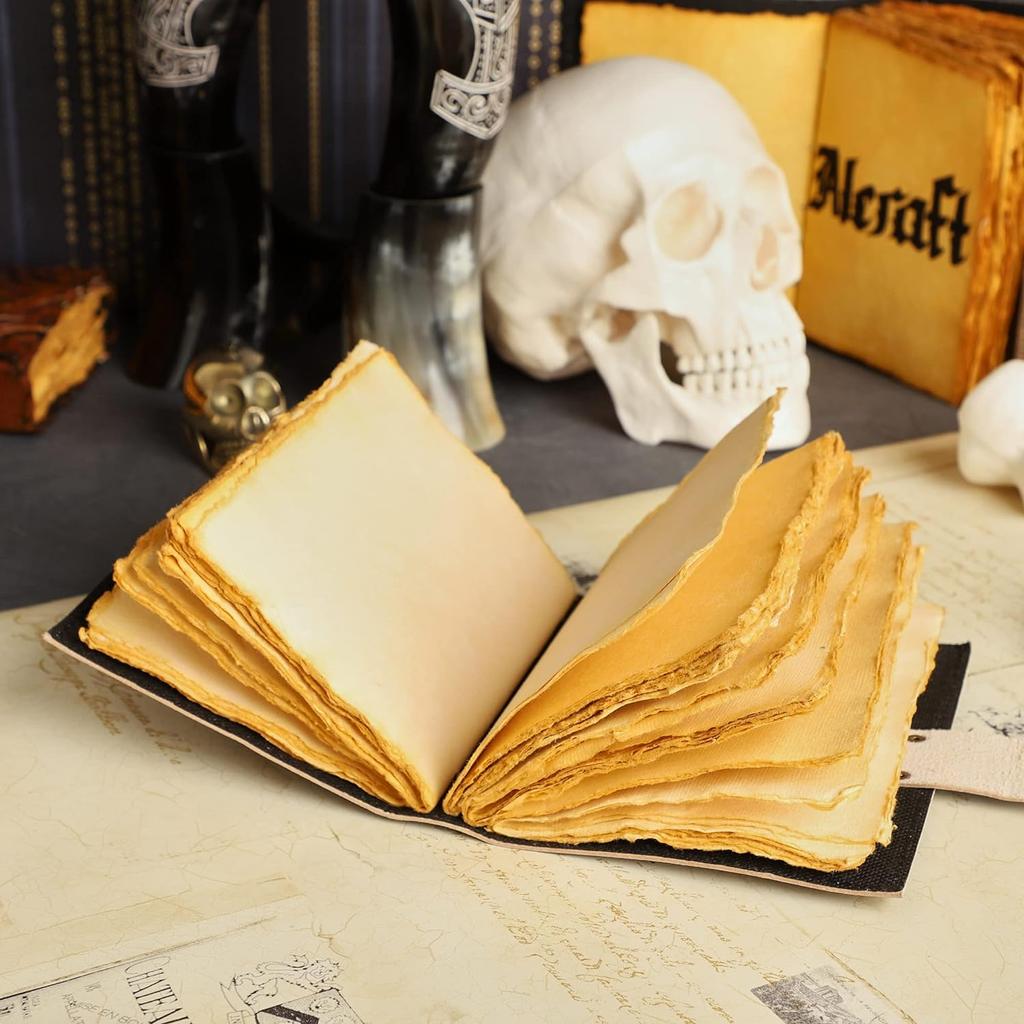 Book of Spells Leather Journal Deckle Edge Paper Journal The Lovers Tarot Notebook Spiral Gothic Notebook Skull Lover Antique Vintage Leather Journal