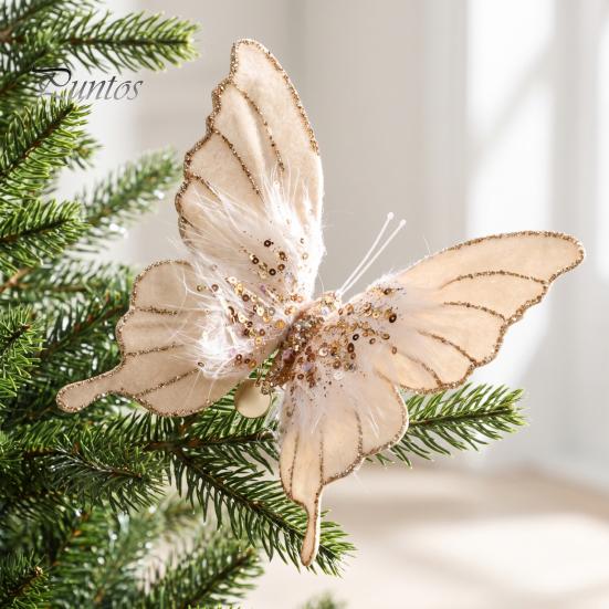 Sparkling Diamond Butterfly Pendant Velvet Christmas Ornaments, Artificial Glitter Sequins Xmas Tree Three Dimensional Ornaments Decoration