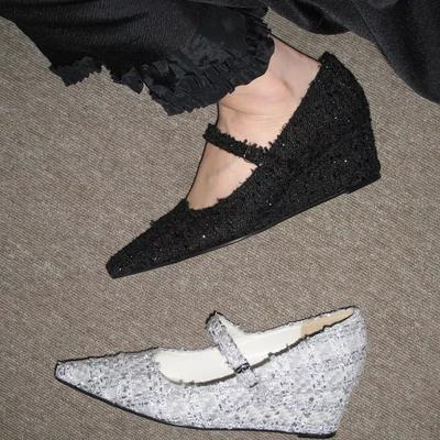 Женские шерстяные туфли-лодочки на остром клиновидном каблуке, весна-лето 2025, универсальные, с открытым верхом, на высоком каблуке, с ремешком Мэри Джейн