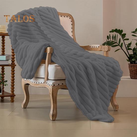 Summer AC Flannel Blanket Thickened Double-sided Plush Striped Texture Solid Color Office Nap Home Bed Sofa Travel Cozy Warm Winter Blanket