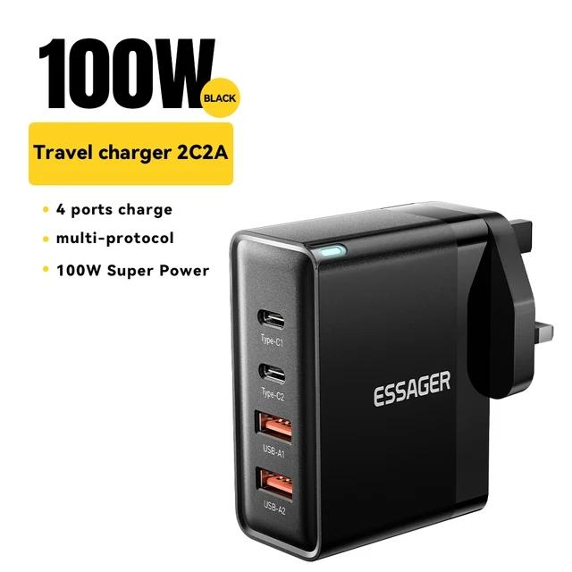 Essager Зарядное устройство USB Type C, 100 Вт, 65 Вт, PD Quick Charge4.0, 3,0, быстрая зарядка Type-C для ноутбука iPhone 14, 13, 12, Xiaomi, Macbook 13 Pro