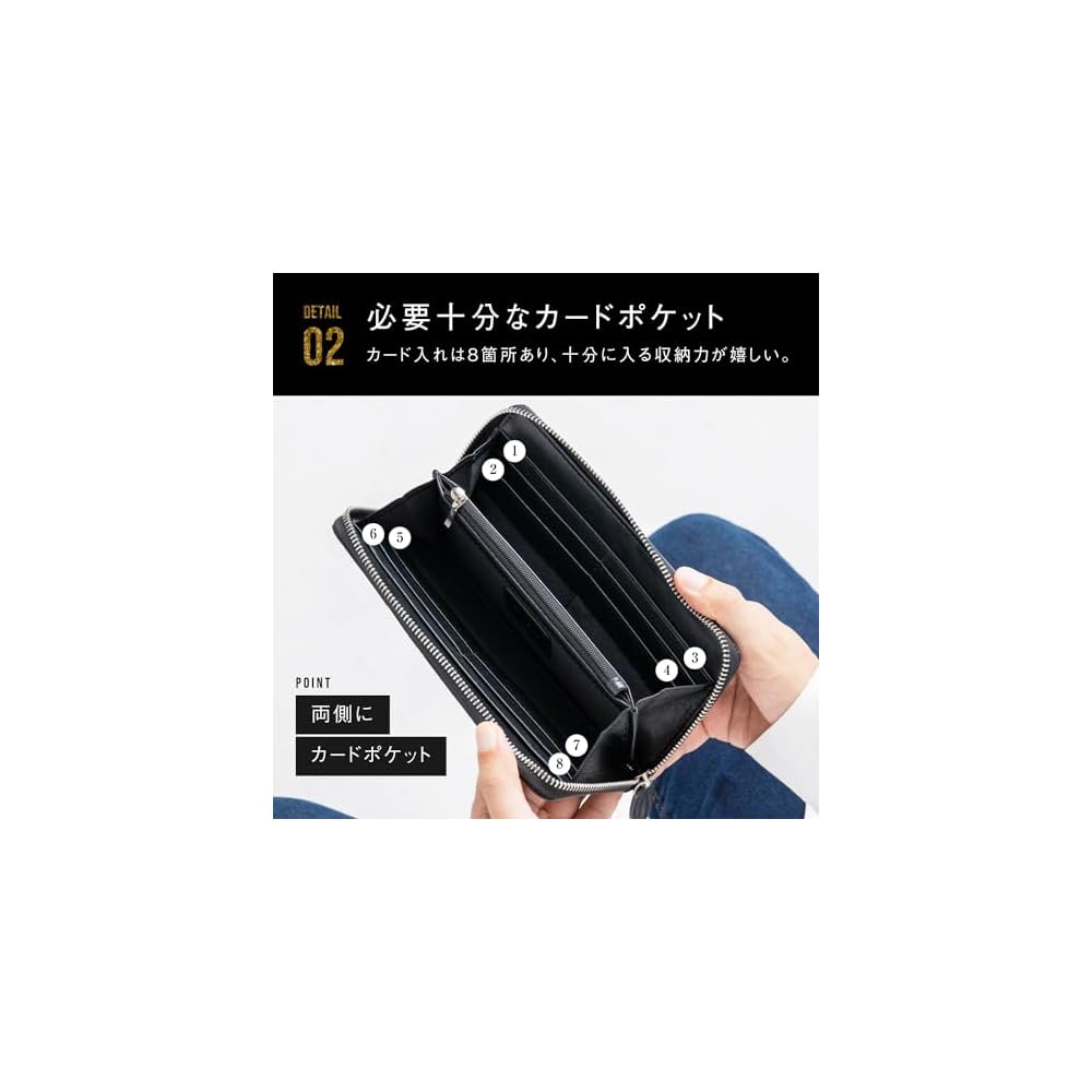 Mura Long Wallet for Men, Soft Genuine Goat Leather, Made in Japan, Zipper Closure, Holds 20 Bills