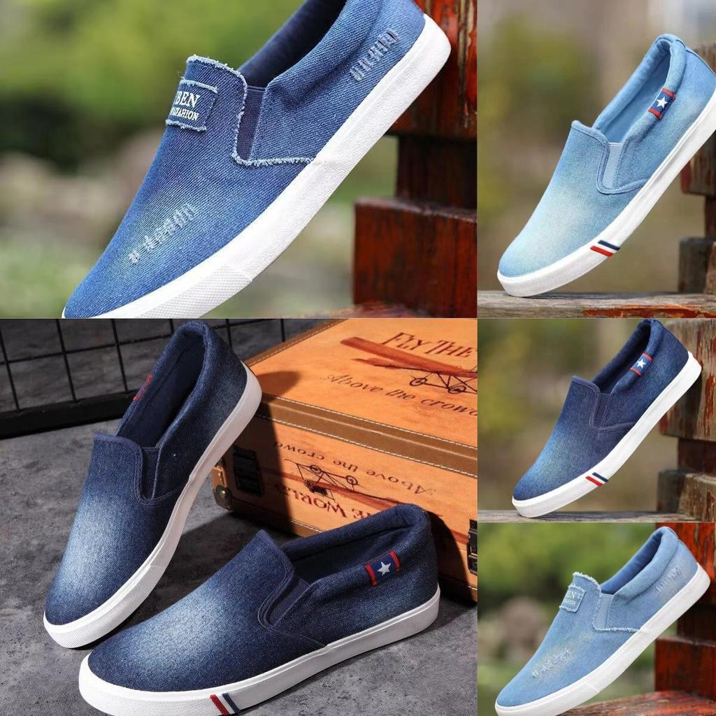 Denim Men's Canvas Shoes Slip-On Sneakers Male Flats Breathable Loafers for Men Summer Trainers Light Black Shoes Footwear