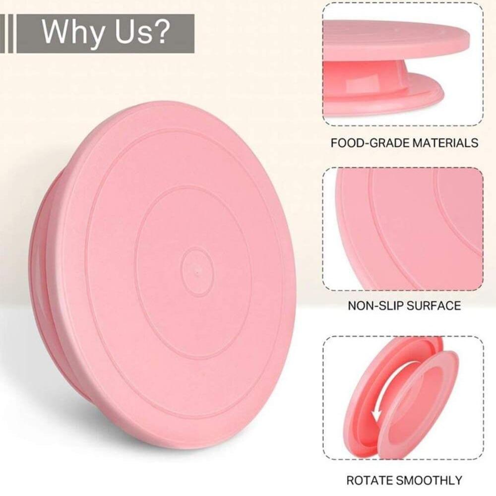 Rotating Cake Turntable Pastry Round Cake Plate Nonslip Bottom Revolving Decorating Stand 360 Degree Revolving Cake Base Scraper