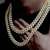 Мужской Кубинский Браслет  Ожерелье Полностью с Ромбовидным Дизайном из Алмазов - Золотой и Серебряный Цвета Роскошные Блестящие Украшения для Него