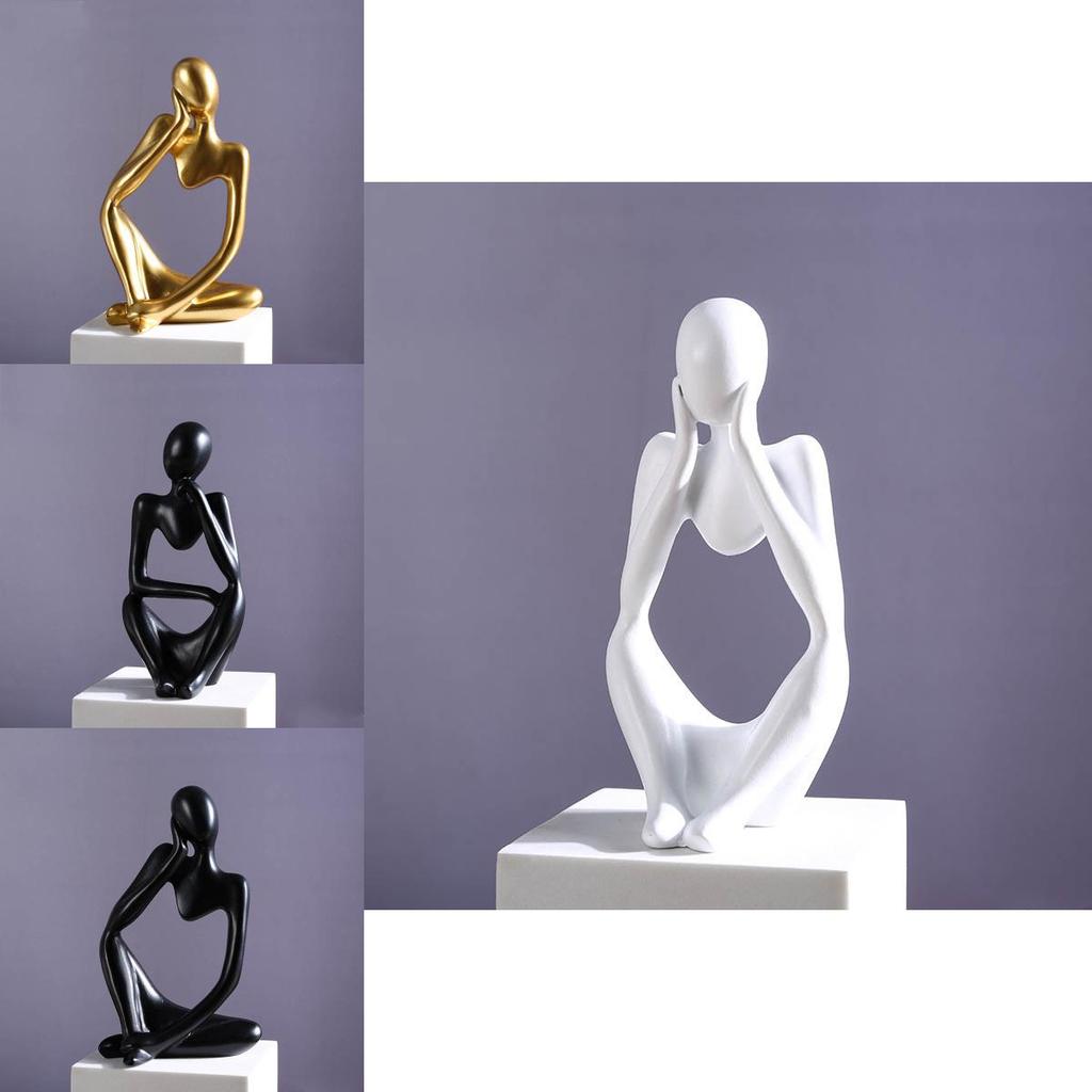 Black Resin Thinker Statue Artistic Home Office Desktop Ornament Decoration