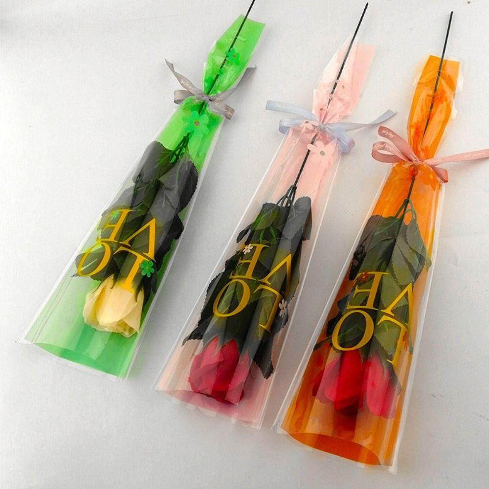 50Pcs Single Flower Flower Wrapping Bag Love Single Rose Sleeves New Bouquet Wrapper Party Supplies