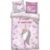 Duvet Cover Set - HOMEROKK - Unicorn - 140x200 Cm - Fitted Sheet 90x190 - Pale Pink