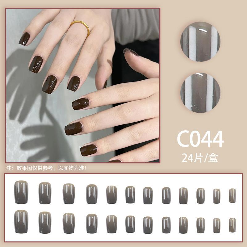 24 Pieces Solid Color Simple Nail Art, Advanced Sense Unloading White 24 Pieces Nude Black White Red Wearing Nail