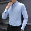 Men Formal Shirt Business Style Turn-down Collar Long Sleeves Slim Fit Single-breasted Solid Color Office Meeting Shirt