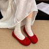 Fashion Lightweight Retro Red French Flat Bottom Shallow Mouth Single Shoes Women's Summer 2025 New with Skirt Mary Jane Women's Shoes
