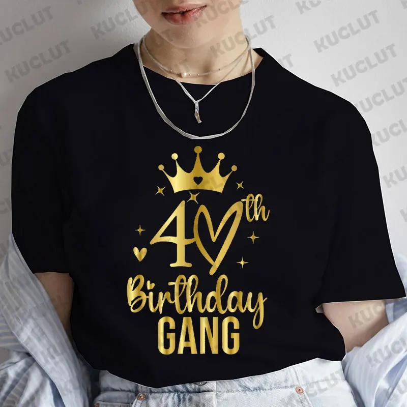 Tshirt for Women Chapter 40th Birthday Crew Party Y2k Tops Graphic 40 Birthday Squad Chapter Tshirt Summer Short Sleeve Tees